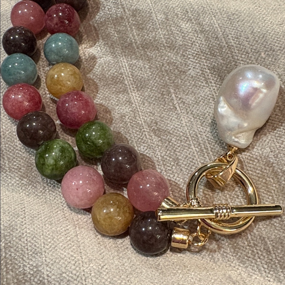 Camila Coelho Semiprecious Gems Beaded Necklace Freshwater Baroque Pearl New - Picture 6 of 7